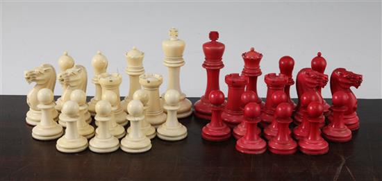 A late 19th / early 20th century ivory Staunton pattern chess set,